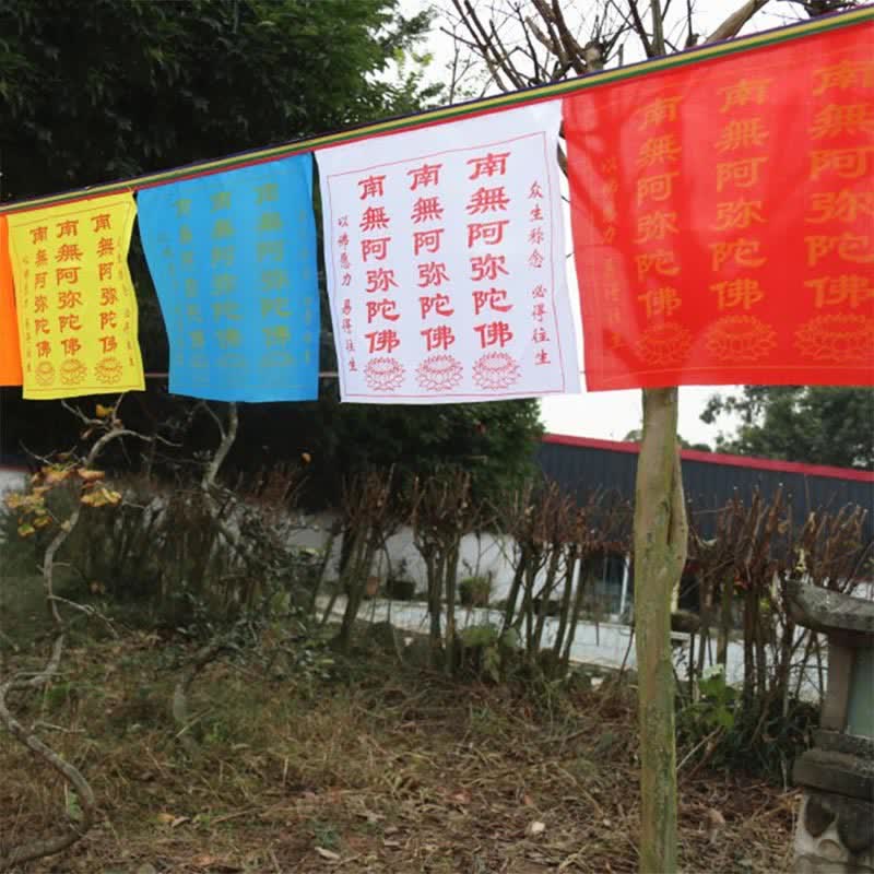 Buddha Stones Tibetan 7 Colors Windhorse Letter Auspicious Lotus Outdoor 21 Pcs Prayer Flag