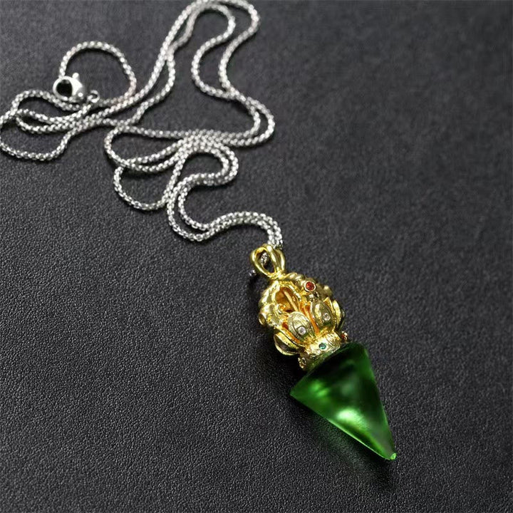 BWOOOH Tibetan Dorje Vajra 4 Prong Lotus Liuli Crystal Strength Necklace Pendant