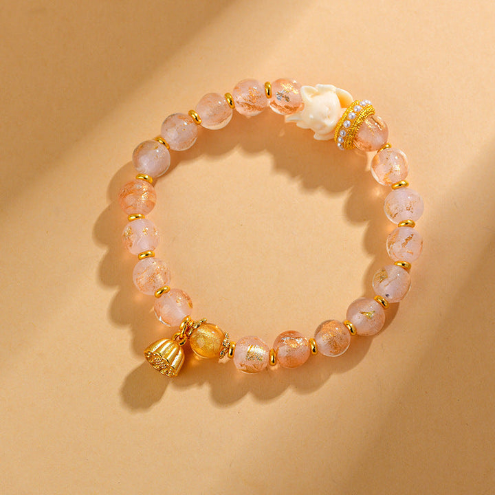 BWOOOH Tibetan Incense Ash Liuli Glass Bead Lucky Nine Tailed Fox Lotus Charm Bracelet