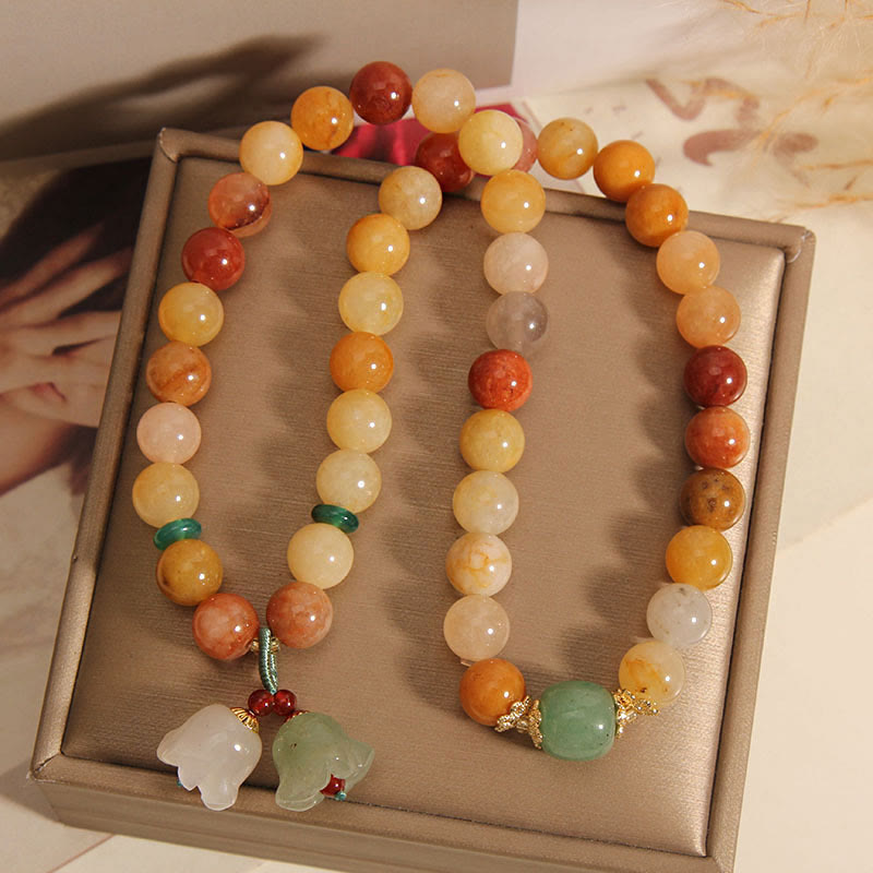 BWOOOH Tibet Natural Golden Silk Jade Double Layer Bell Orchid Luck Bracelet