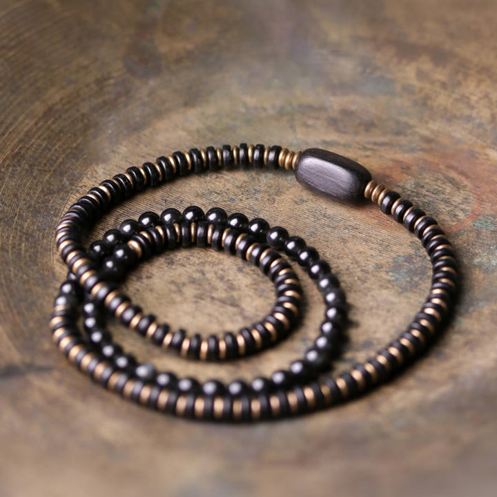 BWOOOH Rainbow Obsidian Ebony Wood Copper Healing Triple Wrap Bracelet