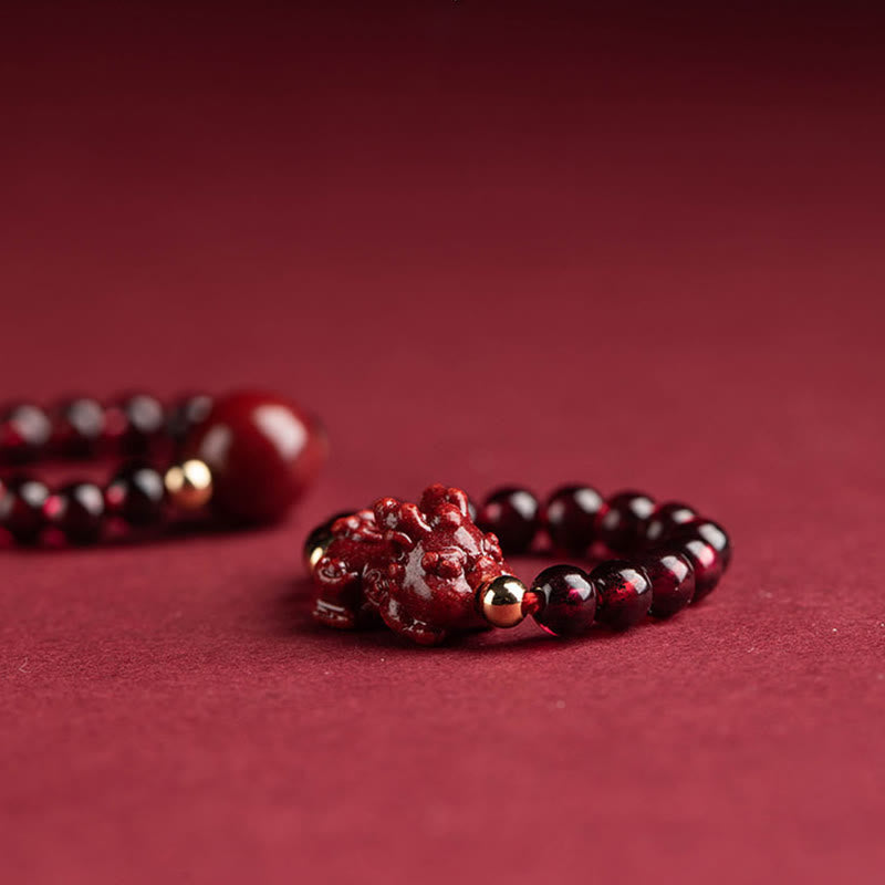 BWOOOH Garnet Cinnabar Lucky Bead PiXiu Om Mani Padme Hum Rose Protection Ring