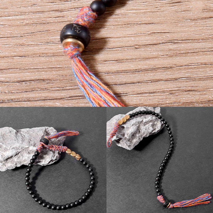 BWOOOH Handmade Tibetan Black Onyx Tassel Bracelet
