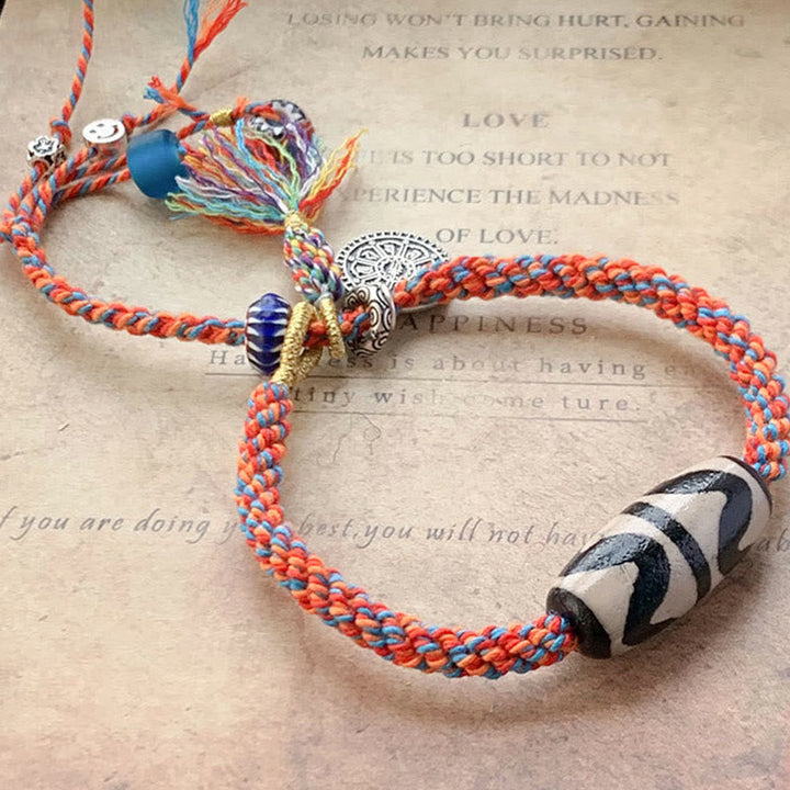 BWOOOH Tibetan 925 Sterling Silver Om Mani Padme Hum Handmade Dzi Bead Protection Braid Bracelet