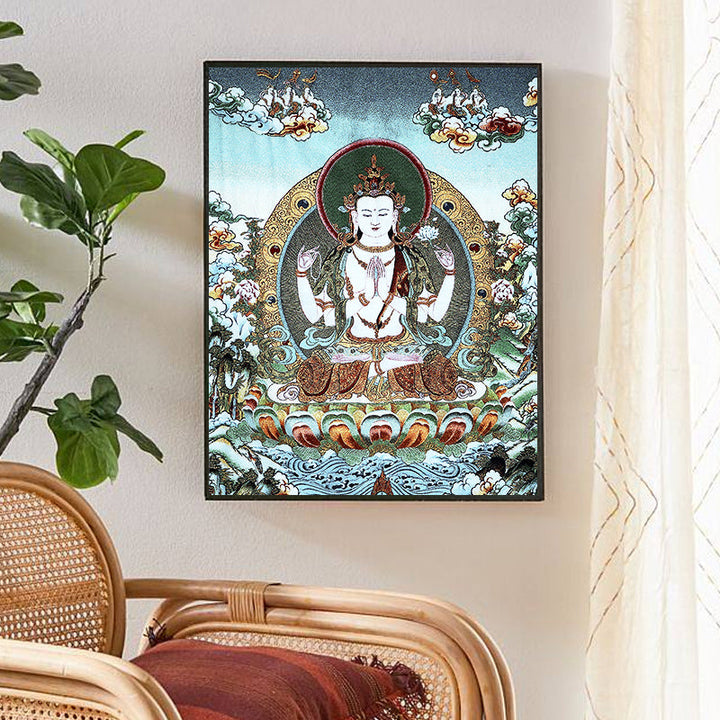 BWOOOH Tibetan Embroidery White Tara Thangka Tapestry Wall Hanging Wall Art Meditation  | spiritual healing bracelet