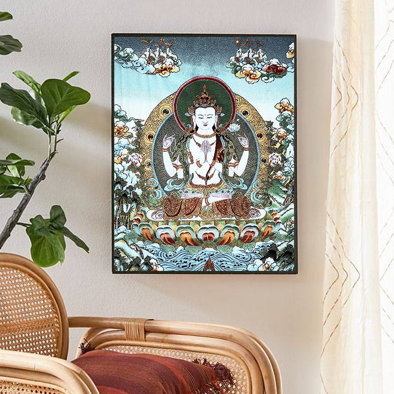 BWOOOH Tibetan Embroidery White Tara Thangka Tapestry Wall Hanging Wall Art Meditation  | spiritual healing bracelet