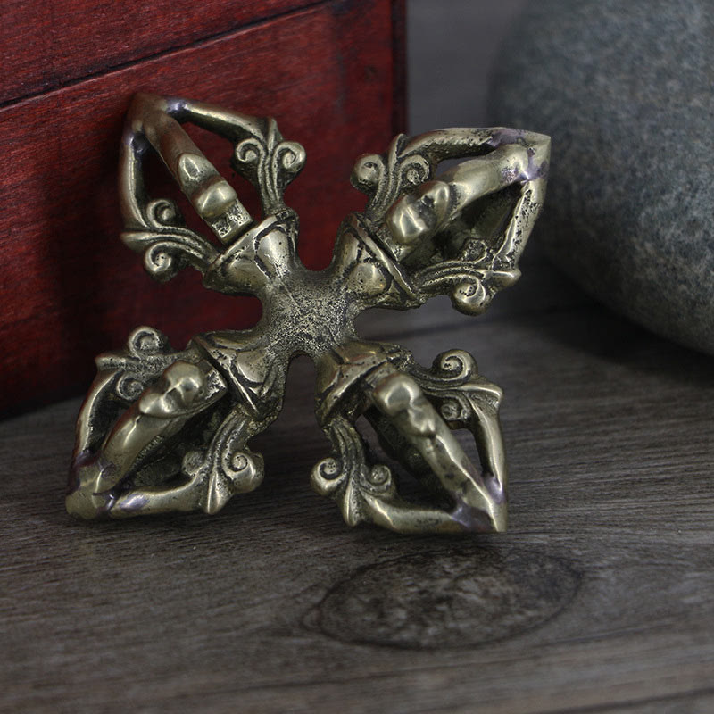 Buddha Stones Nepal Handmade 5 Prong Double Dorje Copper Strength Vajra