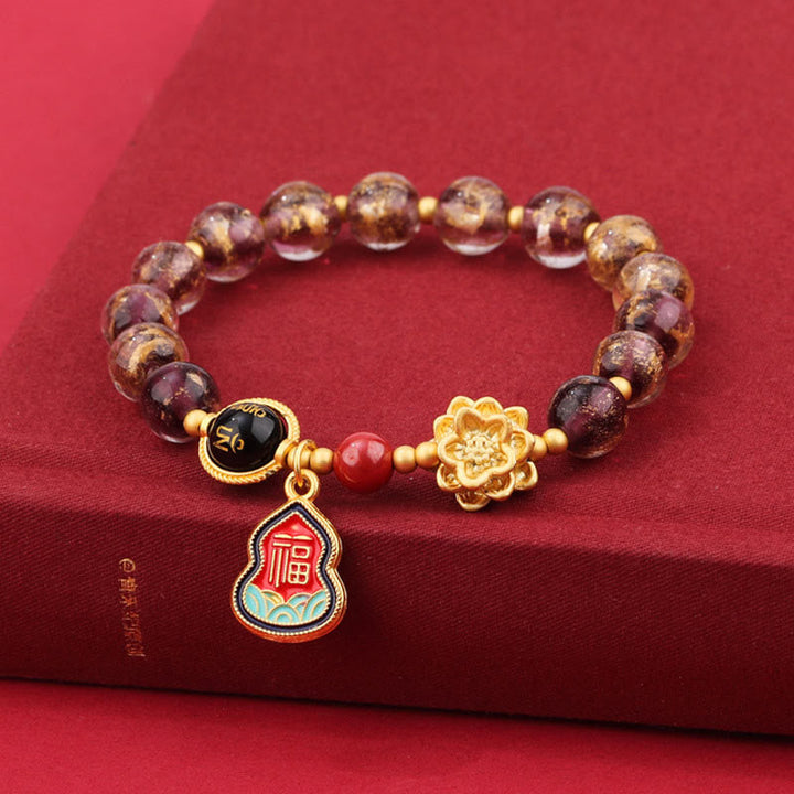 BWOOOH Tibet Om Mani Padme Hum Fu Character Gourd Charm Lotus Liuli Glass Bead Luck Bracelet
