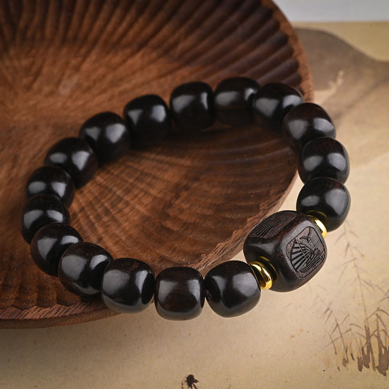 BWOOOH Tibetan Ebony Wood Barrel Beads Lucky And Treasure Balance Bracelet