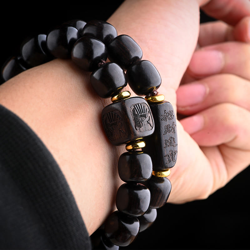 BWOOOH Tibetan Ebony Wood Barrel Beads Lucky And Treasure Balance Bracelet