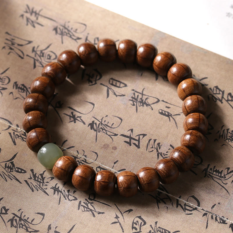 BWOOOH Natural Abelia Biflora Wood Hetian Jade Bamboo Bead Warding Off Evil Spirits Bracelet