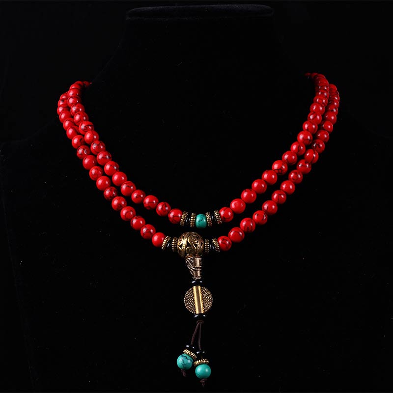 BWOOOH Tibetan Mala Red Turquoise Lucky Necklace Bracelet