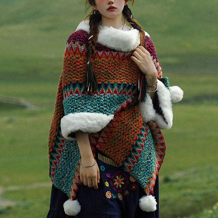 BWOOOH Tibetan Multicolored Striped Shawl Winter Cozy Tra