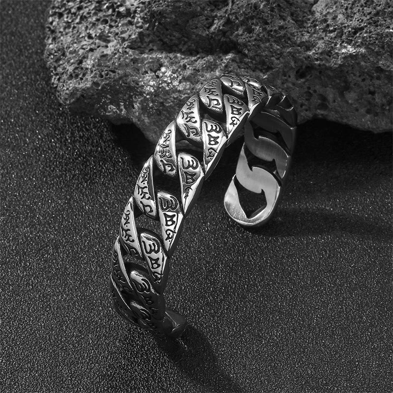 BWOOOH Tibetan Om Mani Padme Hum Mantra Titanium Steel Peace Cuf Bangle Bracelet
