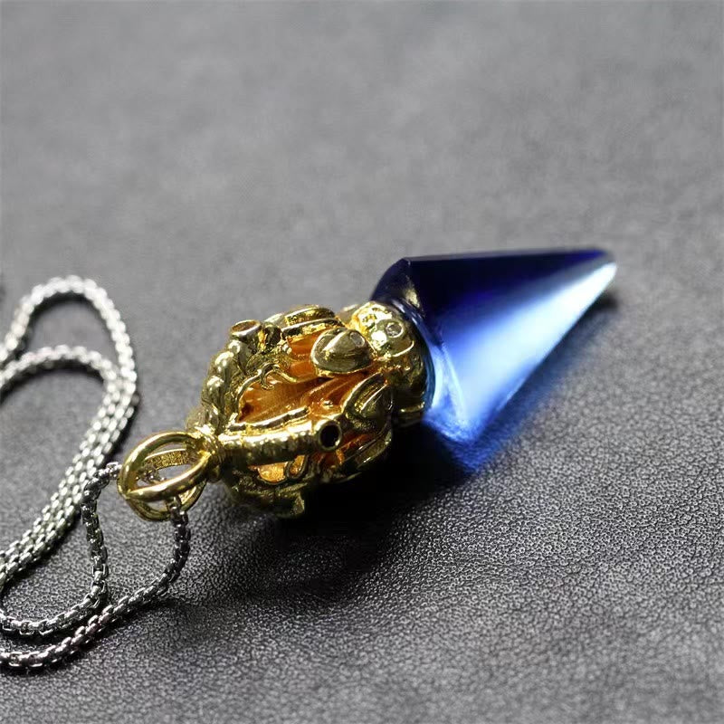 BWOOOH Tibetan Dorje Vajra 4 Prong Lotus Liuli Crystal Strength Necklace Pendant