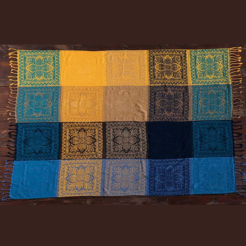 BWOOOH Tibetan Colorful Flower Pattern Hand-Dyed Cozy Bla