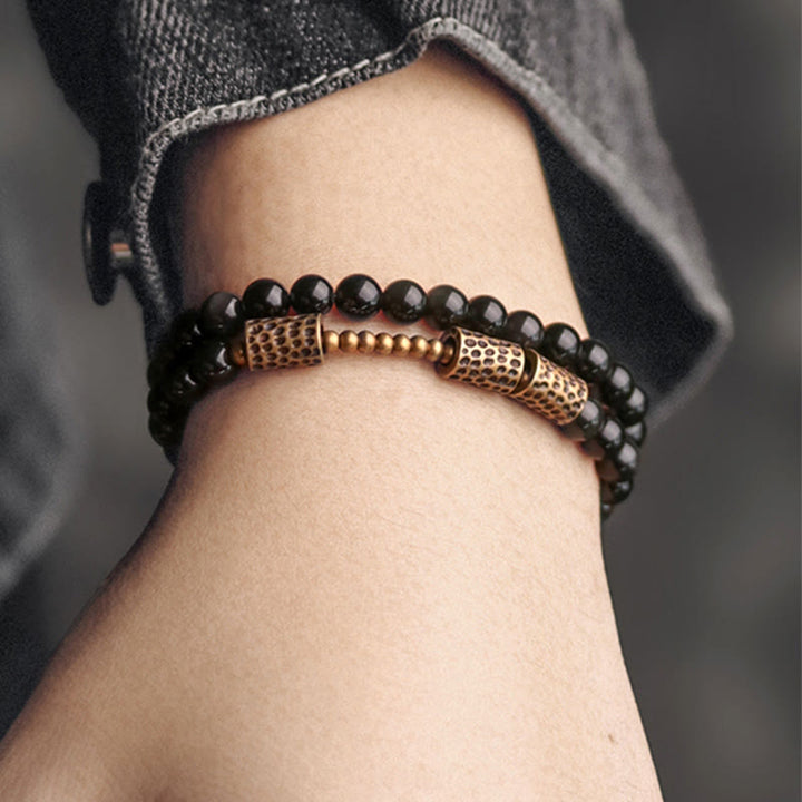 BWOOOH Rainbow Obsidian Copper Love Double Wrap Bracelet