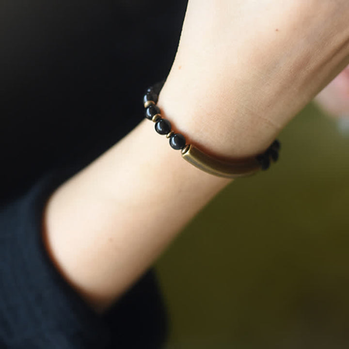 BWOOOH Red Jasper Moss Agate Black Obsidian Crystal Copper Peace Couple Bracelet