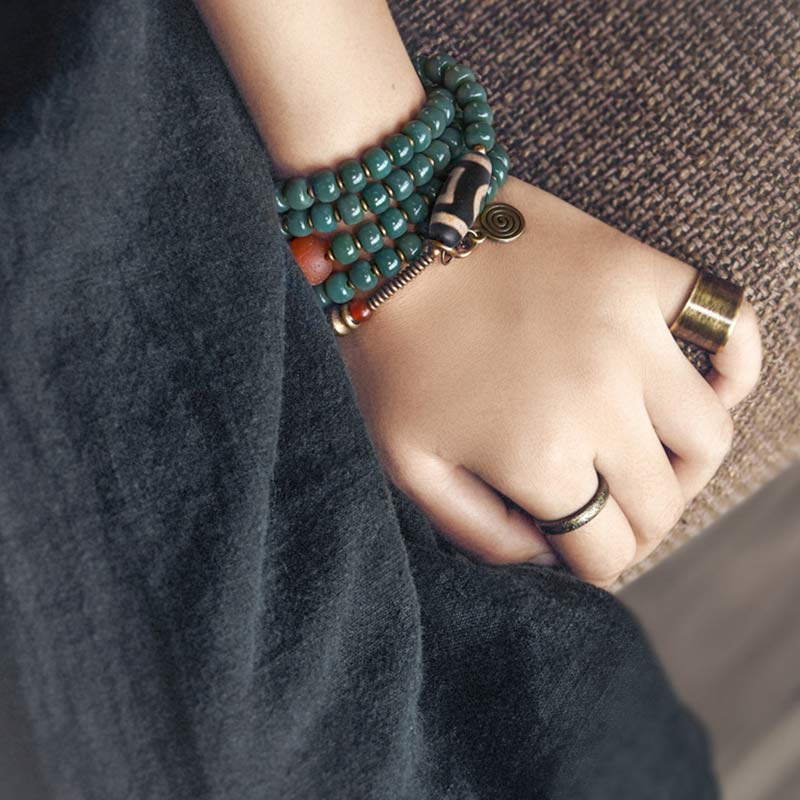 BWOOOH 108 Mala Beads Bodhi Seed Dzi Bead Wisdom Bracelet