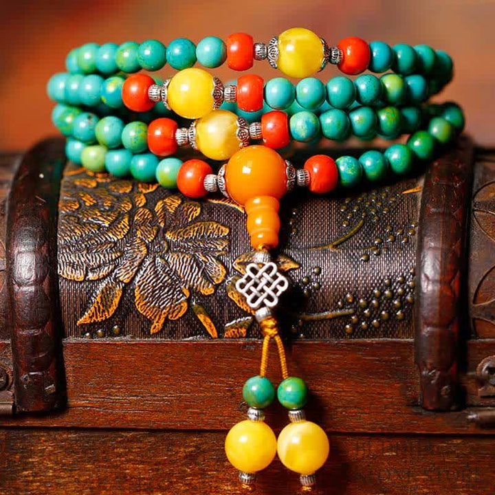 BWOOOH 108 Mala Beads Tibetan Turquoise Dzi Bead Protection Bracelet