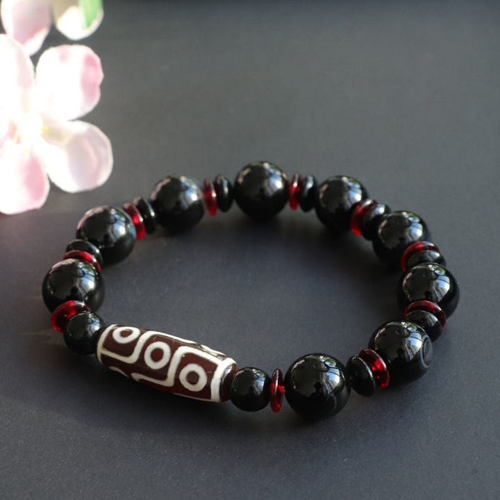 BWOOOH Black Onyx Nine-Eye Dzi Bead Wealth Protection Bracelet