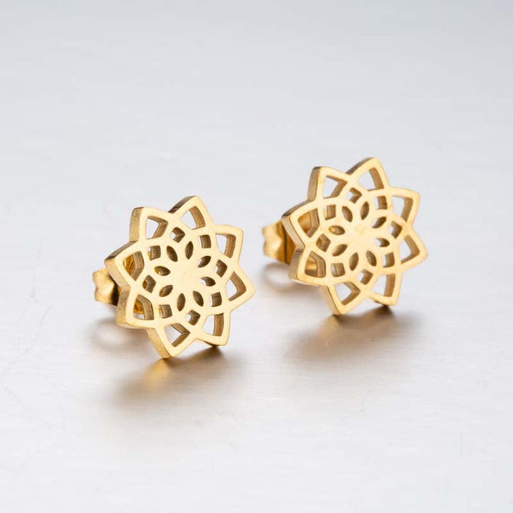BWOOOH Tibetan Lotus Pattern New Beginning Stud Earrings