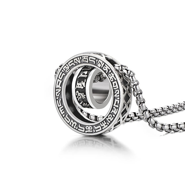 BWOOOH Tibetan Om Mani Padme Hum Carved Peace Purity Chain Necklace Pendant