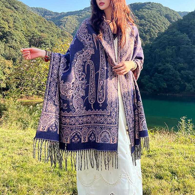 BWOOOH Vintage Tibetan Leaves Pattern Design Shawl Cozy T