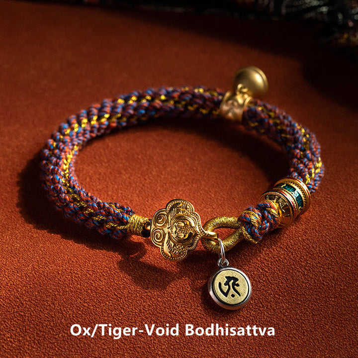 BWOOOH 925 Sterling Silver Chinese Zodiac Natal Buddha Om Mani Padme Hum Luck Bell Braided String Bracelet