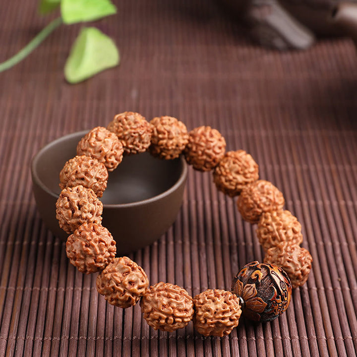 BWOOOH Tibet Rudraksha Bodhi Seed PiXiu Copper Coin Wealth Luck Bracelet | spiritual healing bracelet