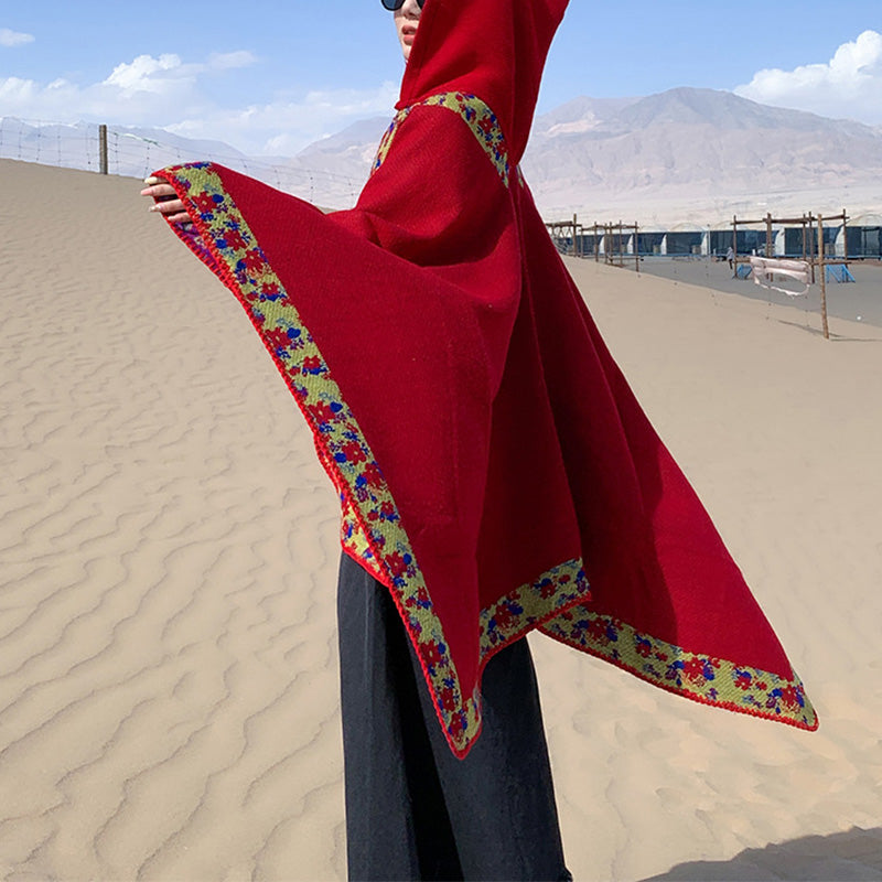BWOOOH Tibetan Shawl Border Small Floral Flower Hooded Cl