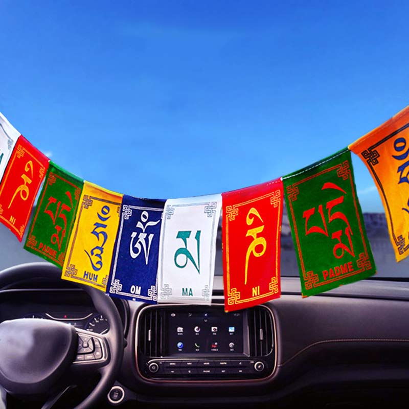 BWOOOH Tibetan Blessing Windhorse Om Mani Padme Hum Outdoor Car Prayer Flag Decoration | spiritual healing bracelet
