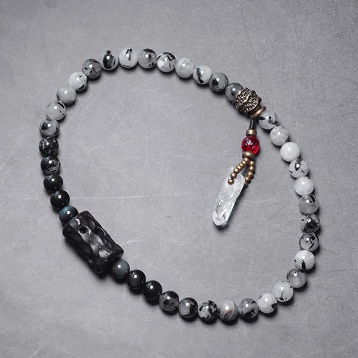 BWOOOH Black Rutilated Quartz Ebony Wood White Crystal Success Couple Bracelet