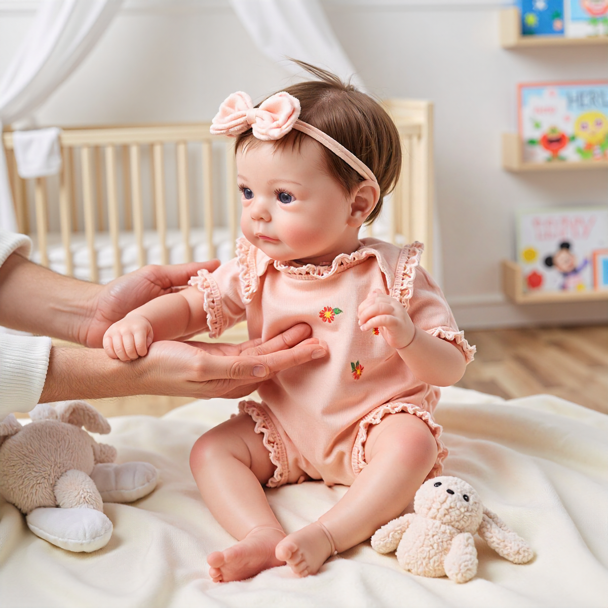 18" Real Lifelike Cute Eyes Opened Reborn Newborn Doll Named Fenka with Brown Hair