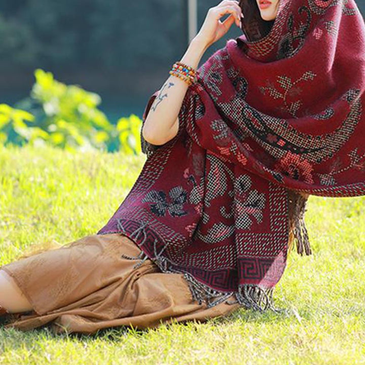 BWOOOH Tibetan Flowers Leaves Pattern Design Shawl Cozy T
