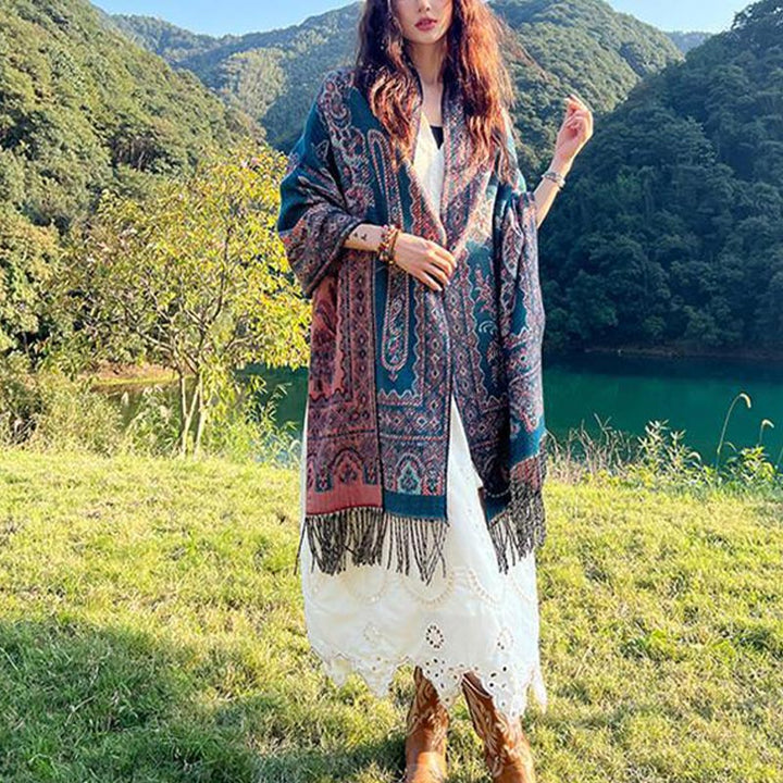 BWOOOH Vintage Tibetan Leaves Pattern Design Shawl Cozy T