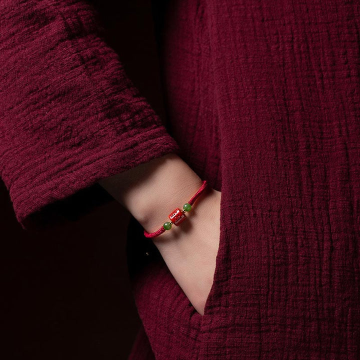 BWOOOH Tibetan Cinnabar Om Mani Padme Hum Engraved Blessing Braided Rope Bracelet