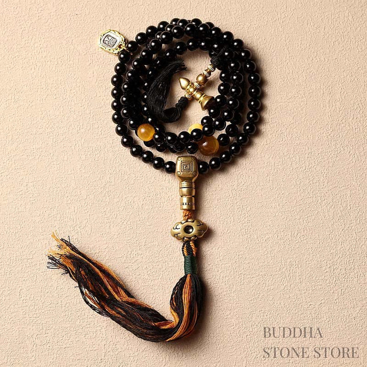 BWOOOH Tibetan 108 Mala Beads Black Onyx Tiger Eye Nine Palaces Bagua Protection Bracelet
