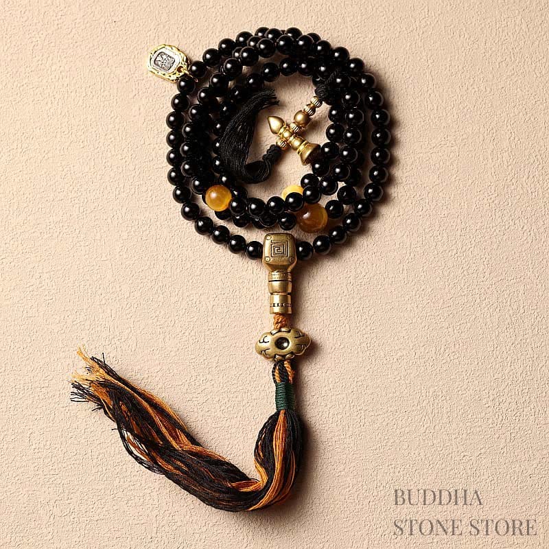 BWOOOH Tibetan 108 Mala Beads Black Onyx Tiger Eye Nine Palaces Bagua Protection Bracelet