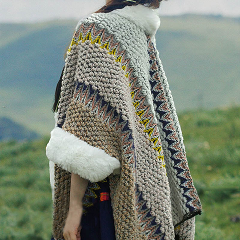 BWOOOH Tibetan Multicolored Striped Shawl Winter Cozy Tra
