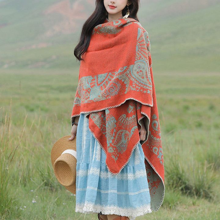 BWOOOH Tibetan Shawl Simple Pattern Winter Cozy Travel Sc