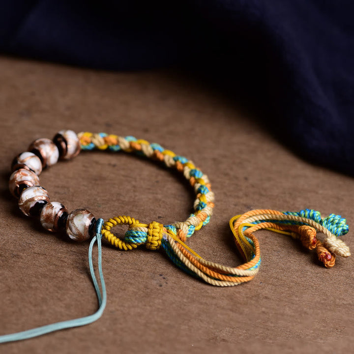 BWOOOH Handmade Multicolored Rope Liuli Glass Bead Fortune Braided Bracelet
