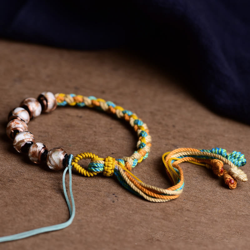 BWOOOH Handmade Multicolored Rope Liuli Glass Bead Fortune Braided Bracelet