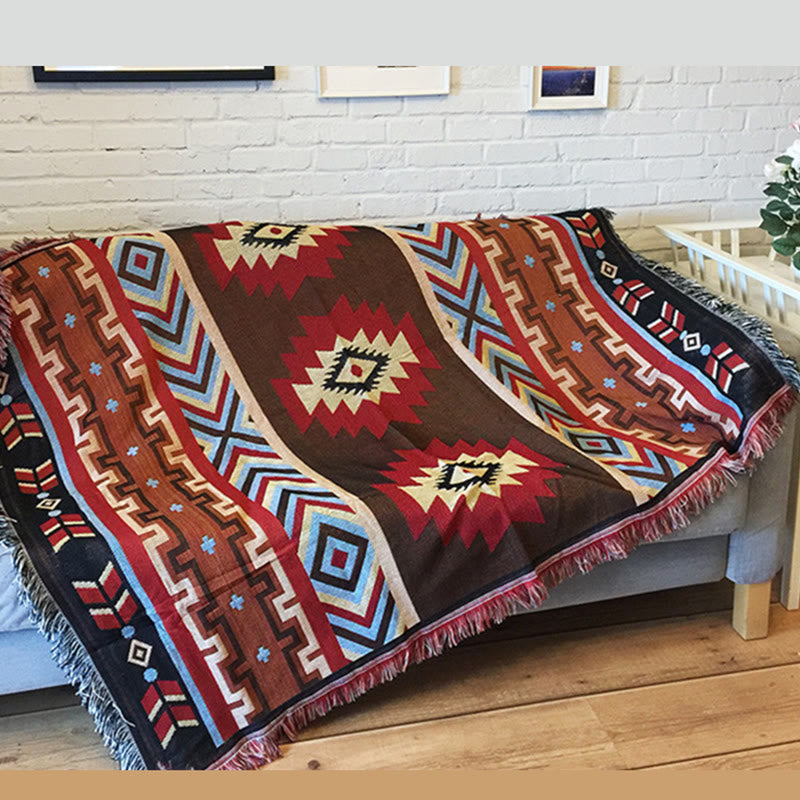 BWOOOH Tibetan Geometric Hand-Dyed Craftsman Blanket