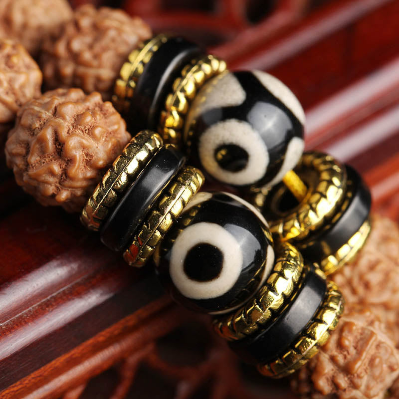 BWOOOH 108 Mala Beads Rudraksha Bodhi Seed Dzi Bead Luck Wealth Bracelet