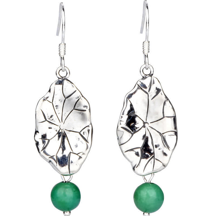 BWOOOH 925 Sterling Silver Turquoise Lotus Leaf Protection Drop Dangle Earrings