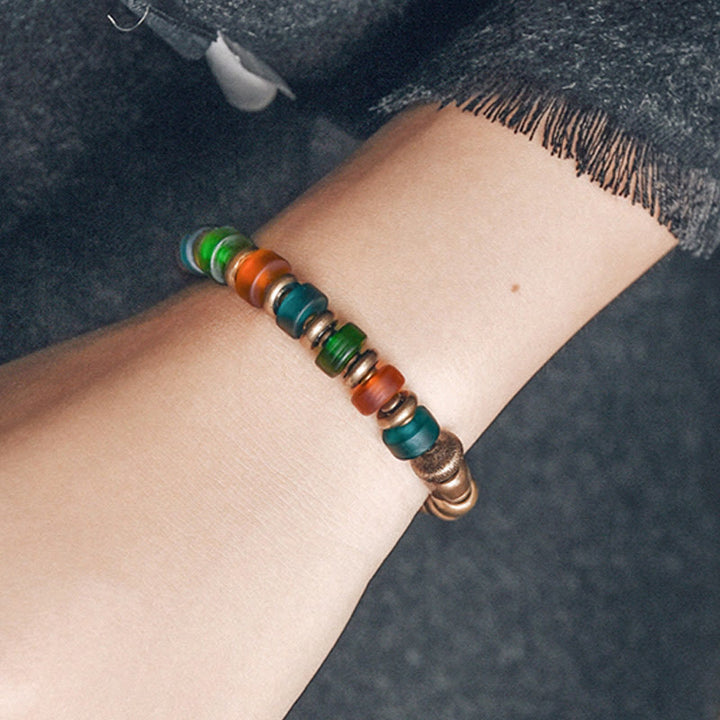 BWOOOH Tibetan Colorful Glass Beads Copper Wealth Bracelet