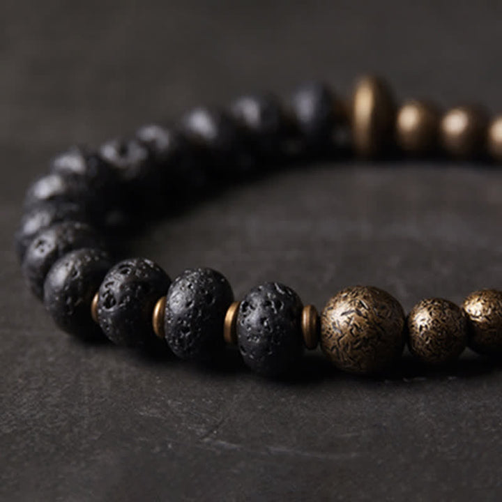 BWOOOH Lava Rock Stone Copper Balance Cuff Bracelet Bangle