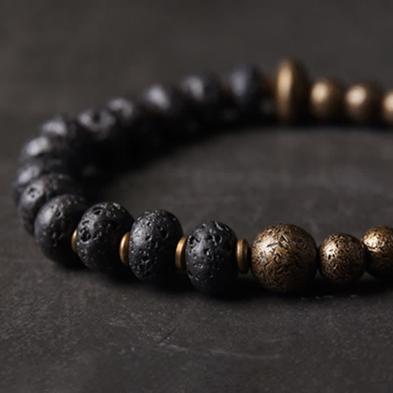 BWOOOH Lava Rock Stone Copper Balance Cuff Bracelet Bangle