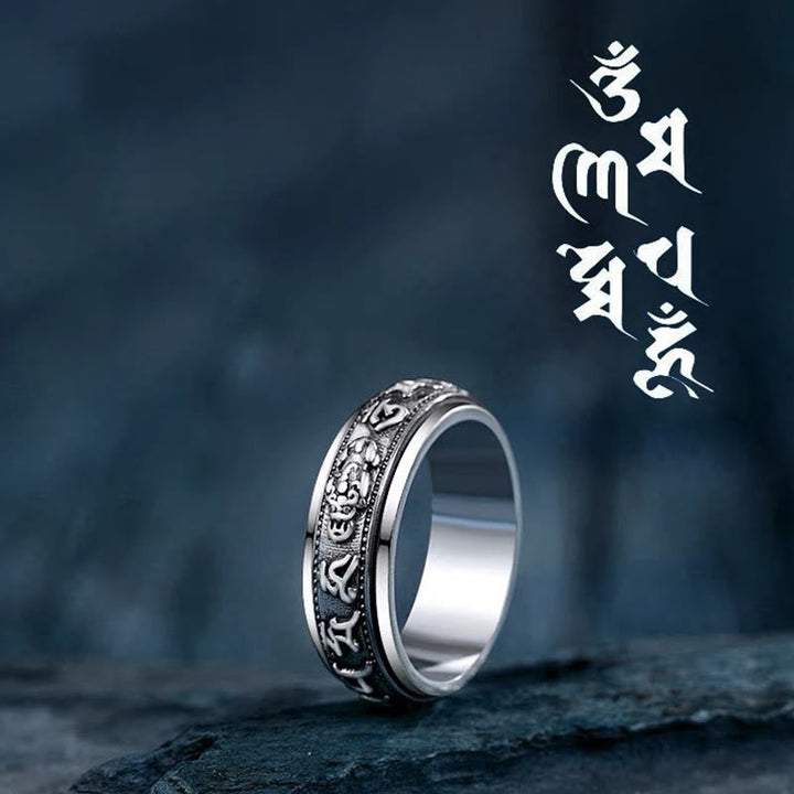 BWOOOH Tibetan Om Mani Padme Hum PiXiu Engraved Wealth Luck Rotatable Ring — PiXiu feng shui bracelet for spiritual healin...